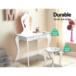 Kids Dressing Table Stool Set Mirror Drawer Children Vanity Makeup - White - Afterpay - Zip Pay - Dodosales -
