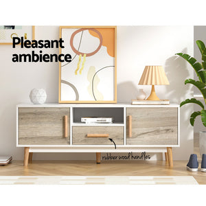 Two Tone Entertainment Unit TV Stand Cabinet Cupboard - White & Wood - Afterpay - Zip Pay - Dodosales -