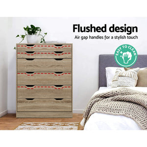 Chest Of drawer 6 Drawers Tallboy Storage Bedroom Furniture Oak Colour