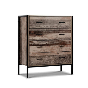 Industrial Rustic Look Chest of Drawers Tallboy Dresser Storage Cabinet 4 drawer - Afterpay - Zip Pay - Dodosales -