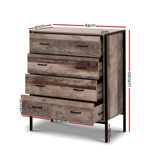 Industrial Rustic Look Chest of Drawers Tallboy Dresser Storage Cabinet 4 drawer - Afterpay - Zip Pay - Dodosales -