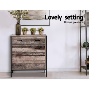 Industrial Rustic Look Chest of Drawers Tallboy Dresser Storage Cabinet 4 drawer - Afterpay - Zip Pay - Dodosales -