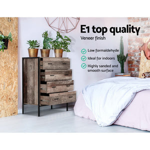 Industrial Rustic Look Chest of Drawers Tallboy Dresser Storage Cabinet 4 drawer - Afterpay - Zip Pay - Dodosales -