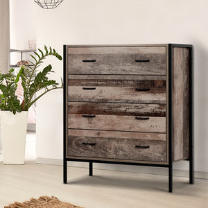 Industrial Rustic Look Chest of Drawers Tallboy Dresser Storage Cabinet 4 drawer - Afterpay - Zip Pay - Dodosales -