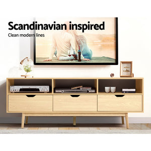 Wooden Scandinavian Look Entertainment Unit TV Stand Cabinet Storage Shelves