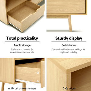 Wooden Scandinavian Look Entertainment Unit TV Stand Cabinet Storage Shelves