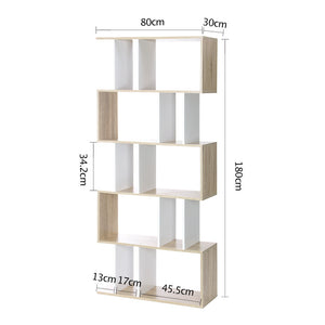 5 Tier Display Unit Book Storage Shelf Stand Bookshelf White Brown - Afterpay - Zip Pay - Dodosales -