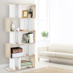 5 Tier Display Unit Book Storage Shelf Stand Bookshelf White Brown - Afterpay - Zip Pay - Dodosales -