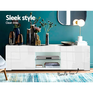130cm High Gloss Front TV Stand Entertainment Unit Storage Cabinet Tempered Glass Shelf White - Afterpay - Zip Pay - Dodosales -
