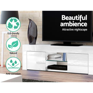 130cm High Gloss Front TV Stand Entertainment Unit Storage Cabinet Tempered Glass Shelf White - Afterpay - Zip Pay - Dodosales -