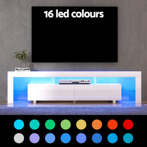 Entertainment Unit TV Cabinet Stand RGB LED Gloss Furniture 2M White