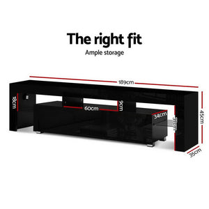 189 cm TV Stand Cabinet Entertainment Unit Front Gloss Furniture RGB LED Black