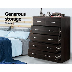 Chest Of drawer 6 Drawers Tallboy Storage Bedroom Furniture Walnut - Afterpay - Zip Pay - Dodosales -