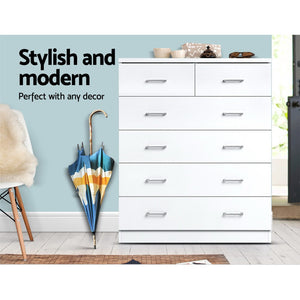 Chest Of drawer 6 Drawers Tallboy Storage Bedroom Furniture White - Afterpay - Zip Pay - Dodosales -
