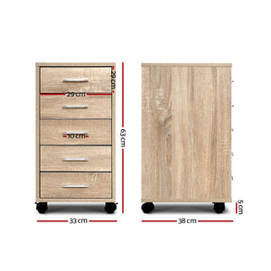 Office Filing Cabinet 5 Drawer Storage Home Study Cupboard Wood
