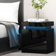 High Gloss Bedside Table Drawers RGB LED Nightstand Black