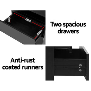 High Gloss Bedside Table Drawers RGB LED Nightstand Black