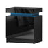 High Gloss Bedside Table Drawers RGB LED Nightstand Black
