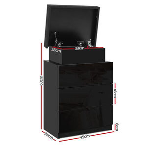 High Gloss Bedside Table Drawers RGB LED Nightstand 3 Drawers Black