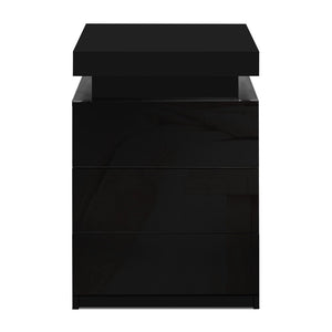 High Gloss Bedside Table Drawers RGB LED Nightstand 3 Drawers Black