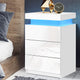 High Gloss Bedside Table Drawers RGB LED Nightstand 3 Drawers White