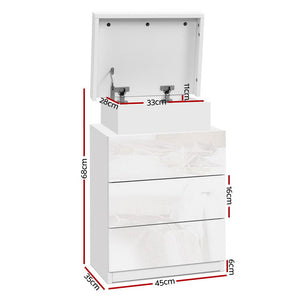 High Gloss Bedside Table Drawers RGB LED Nightstand 3 Drawers White