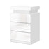 High Gloss Bedside Table Drawers RGB LED Nightstand 3 Drawers White