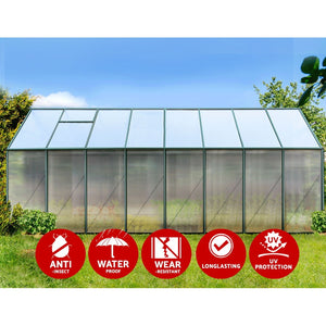 Polycarbonate Aluminium Greenhouse Poly Green Hot Shade House Garden Shed 5.1x2.44M