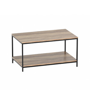 Metal Frame Coffee Table Wooden Rustic Open Shelf Industrial Style