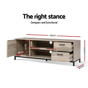 TV Cabinet Entertainment Unit Stand Industrial Wooden Metal Frame 132cm Oak Colour - Afterpay - Zip Pay - Dodosales -