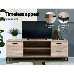 TV Cabinet Entertainment Unit Stand Industrial Wooden Metal Frame 132cm Oak Colour - Afterpay - Zip Pay - Dodosales -