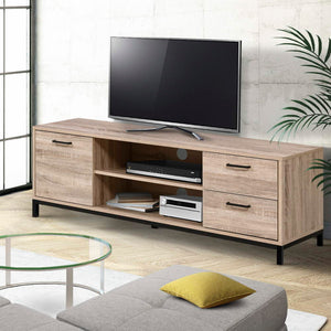 TV Cabinet Entertainment Unit Stand Industrial Wooden Metal Frame 132cm Oak Colour - Afterpay - Zip Pay - Dodosales -