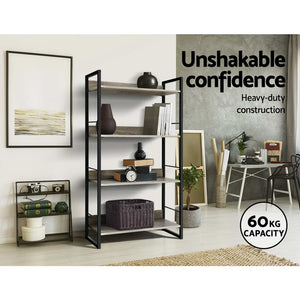 Book Shelf Display Unit Shelves Wood Metal Stand Hollow Storage