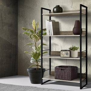 Book Shelf Display Unit Shelves Wood Metal Stand Hollow Storage