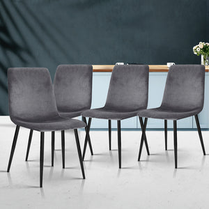 4x Dining Chairs Soft Velvet Set Of Chair Modern Seat Cafe Home- Grey