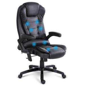 Black PU Leather Chair 8 Point Massage Contoured Backrest Office Chair