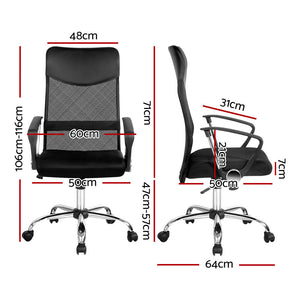 Black High Back Office Chair PU Leather Mesh Office Student Seat