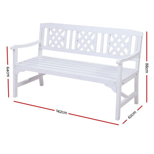 Wooden Garden Bench Chair Outdoor Furniture Décor Patio Deck 3 Seater White
