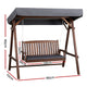 Outdoor 3 Seater Swinging Chair Loveseat Canopy Shade Wooden Swing Seat Charcoal