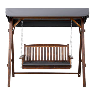 Outdoor 3 Seater Swinging Chair Loveseat Canopy Shade Wooden Swing Seat Charcoal