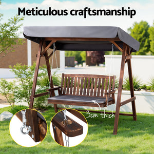 Outdoor 3 Seater Swinging Chair Loveseat Canopy Shade Wooden Swing Seat Charcoal