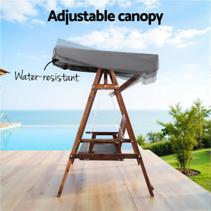 Outdoor 3 Seater Swinging Chair Loveseat Canopy Shade Wooden Swing Seat Charcoal