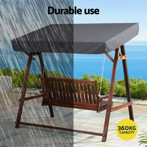 Outdoor 3 Seater Swinging Chair Loveseat Canopy Shade Wooden Swing Seat Charcoal