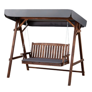 Outdoor 3 Seater Swinging Chair Loveseat Canopy Shade Wooden Swing Seat Charcoal