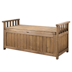 Outdoor Storage Box Garden Bench Patio Wooden Chest Slat Design Brown - Afterpay - Zip Pay - Dodosales -