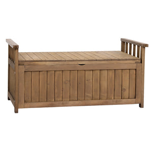 Outdoor Storage Box Garden Bench Patio Wooden Chest Slat Design Brown - Afterpay - Zip Pay - Dodosales -