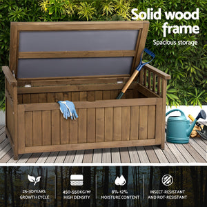 Outdoor Storage Box Garden Bench Patio Wooden Chest Slat Design Brown - Afterpay - Zip Pay - Dodosales -