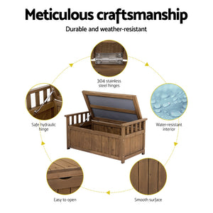 Outdoor Storage Box Garden Bench Patio Wooden Chest Slat Design Brown - Afterpay - Zip Pay - Dodosales -