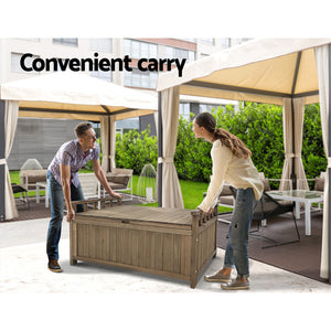 Outdoor Storage Box Garden Bench Patio Wooden Chest Slat Design Brown - Afterpay - Zip Pay - Dodosales -