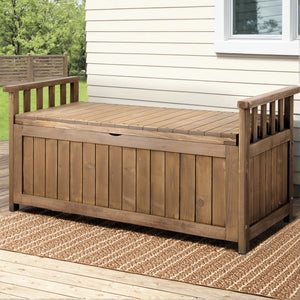 Outdoor Storage Box Garden Bench Patio Wooden Chest Slat Design Brown - Afterpay - Zip Pay - Dodosales -